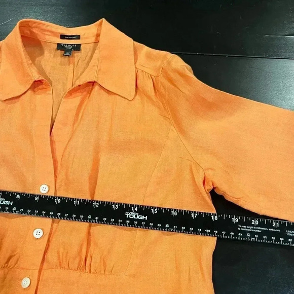 Talbots Irish Linen Tangerine Orange Womens 3/4 Sleeve Button Down Womens 12P - Picture 8 of 9